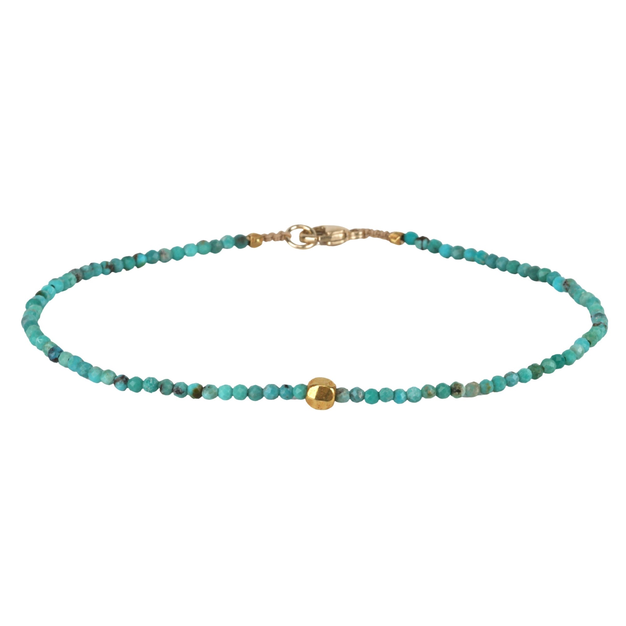 Faceted Turquoise Beaded Bracelet with 18K Hexagon Bead - Peridot Fine Jewelry - Margaret Solow Jewelry