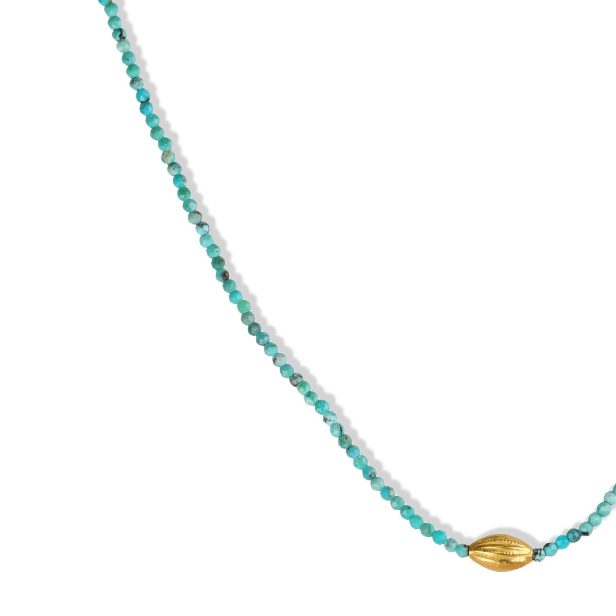 Faceted Turquoise Beaded Necklace with 18K Carved Marquise Bead - Peridot Fine Jewelry - Margaret Solow Jewelry