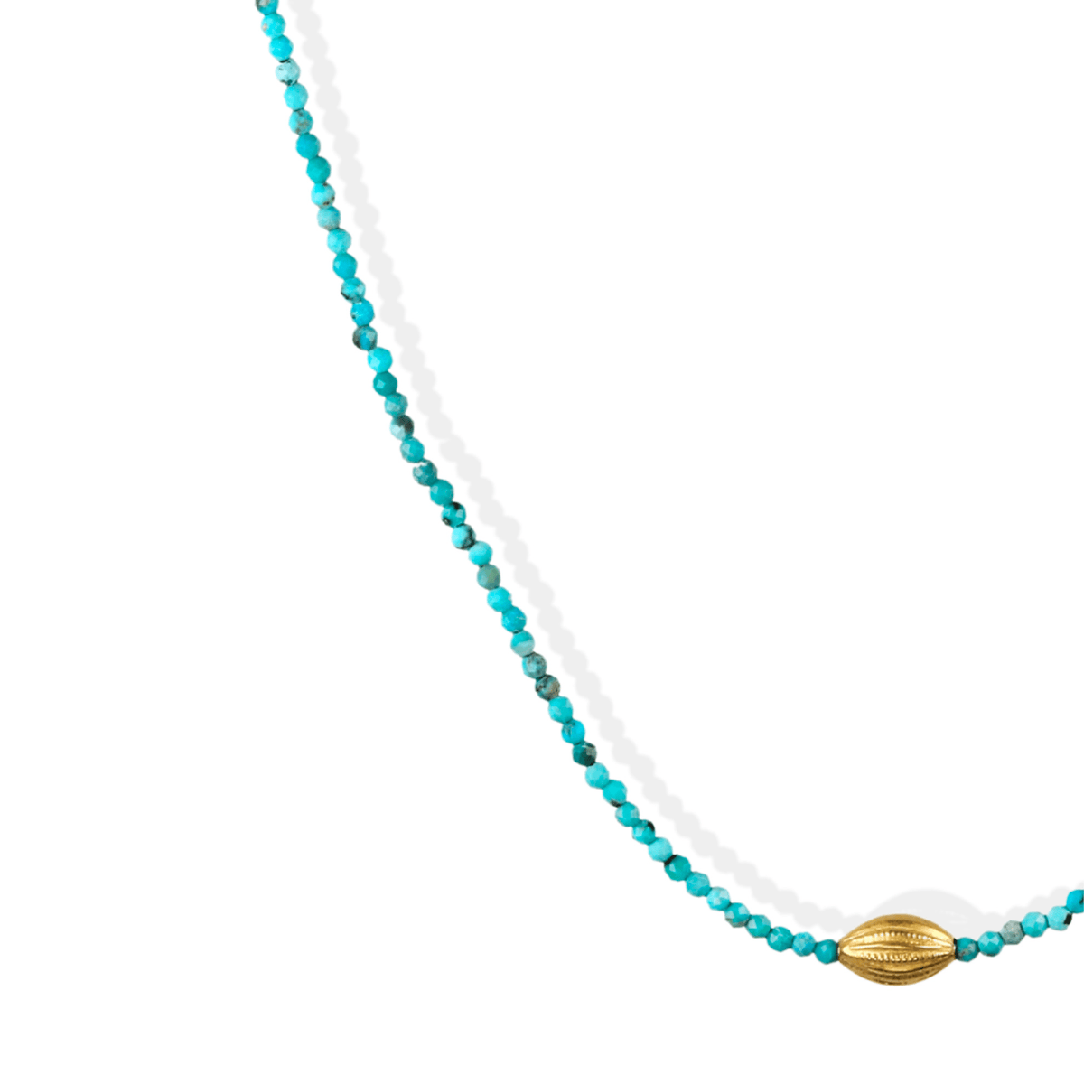 Faceted Turquoise Beaded Necklace with 18K Lined Oval Bead - Peridot Fine Jewelry - Margaret Solow Jewelry