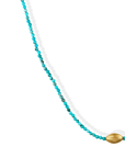 Faceted Turquoise Beaded Necklace with 18K Lined Oval Bead - Peridot Fine Jewelry - Margaret Solow Jewelry