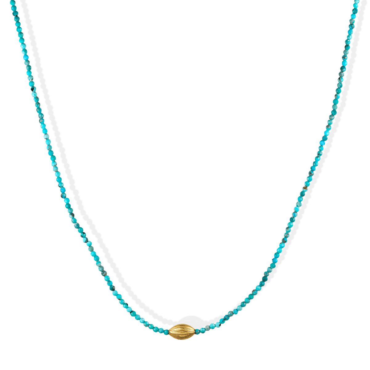 Faceted Turquoise Beaded Necklace with 18K Lined Oval Bead - Peridot Fine Jewelry - Margaret Solow Jewelry