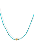 Faceted Turquoise Beaded Necklace with 18K Lined Oval Bead - Peridot Fine Jewelry - Margaret Solow Jewelry