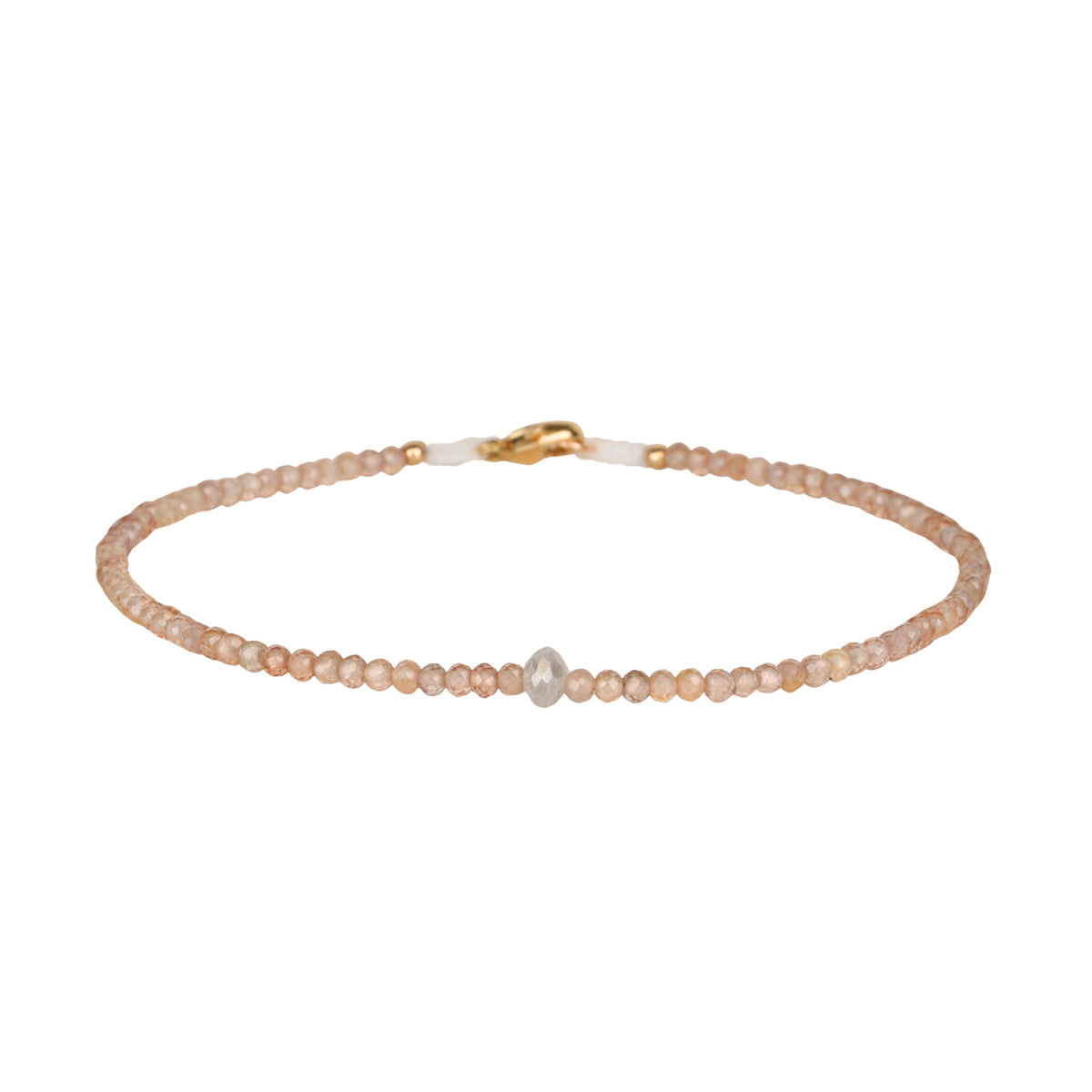 Faceted Zircon Beaded Bracelet with Center Grey Diamond Bead - Peridot Fine Jewelry - Margaret Solow Jewelry