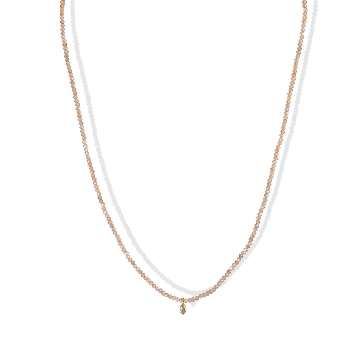 Faceted Zircon Beaded Necklace With 18K Bezel-Set Marquise Grey Diamond Charm - Peridot Fine Jewelry - Margaret Solow Jewelry
