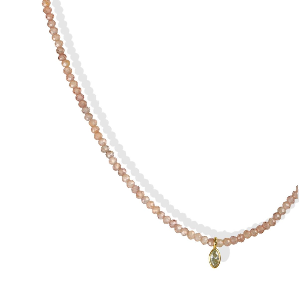 Faceted Zircon Beaded Necklace With 18K Bezel-Set Marquise Grey Diamond Charm - Peridot Fine Jewelry - Margaret Solow Jewelry