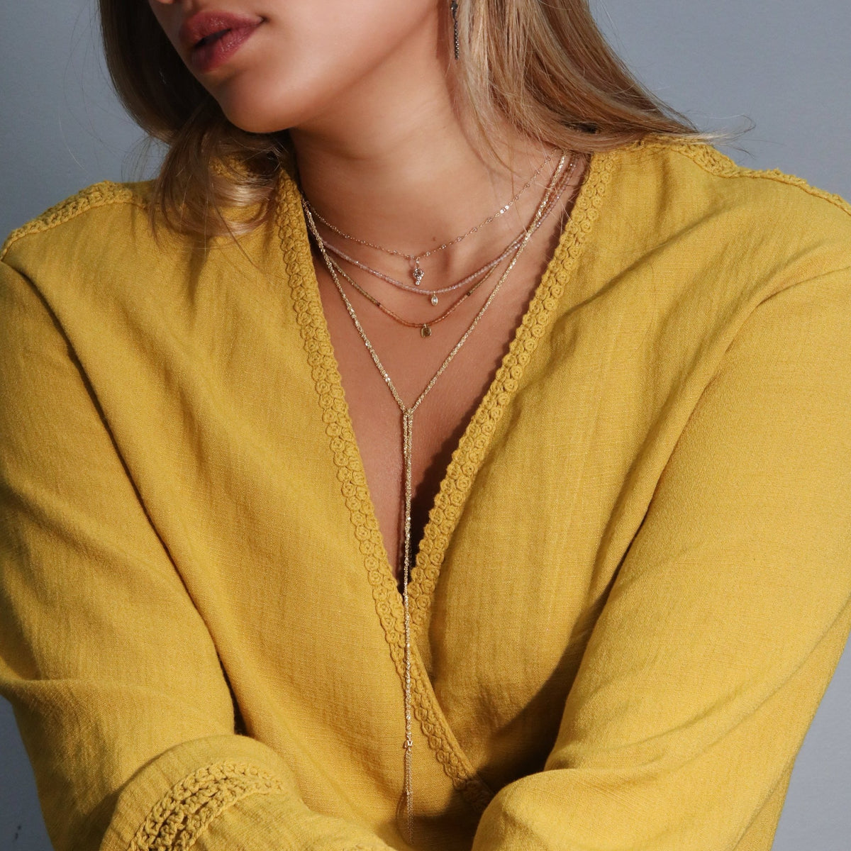 Faceted Zircon Beaded Necklace With 18K Bezel-Set Marquise Grey Diamond Charm - Peridot Fine Jewelry - Margaret Solow Jewelry