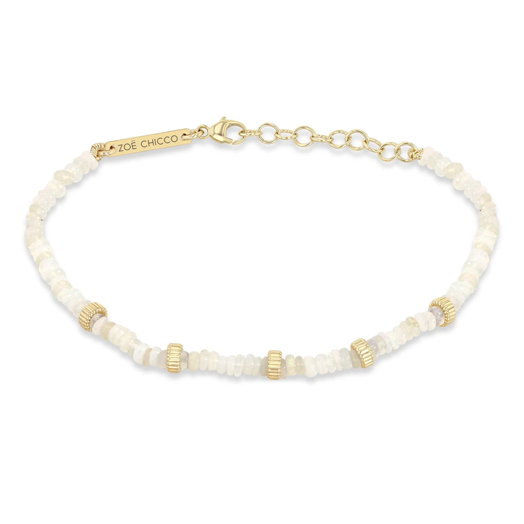 Fire Opal Rondelle Beaded Bracelet with Five Gold Beads - Peridot Fine Jewelry - Zoe Chicco