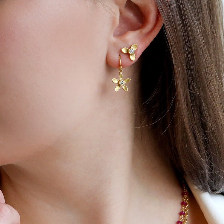 Gold and Diamond Flower Earrings - Peridot Fine Jewelry - Caroline Ellen