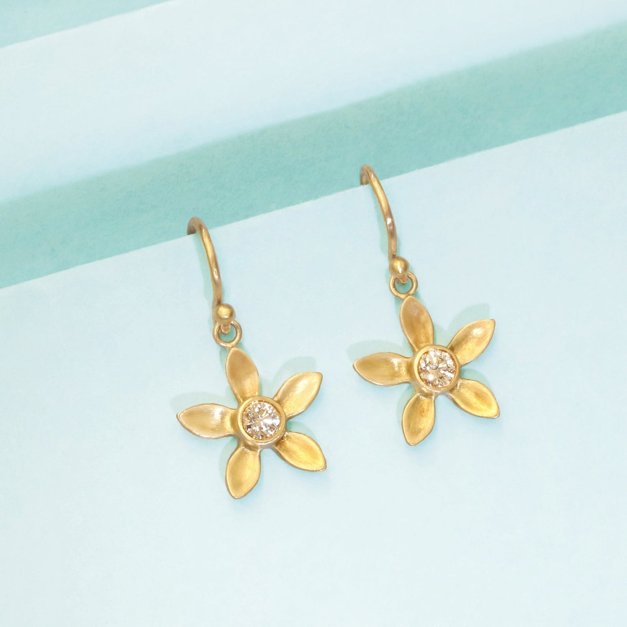 Gold and Diamond Flower Earrings - Peridot Fine Jewelry - Caroline Ellen