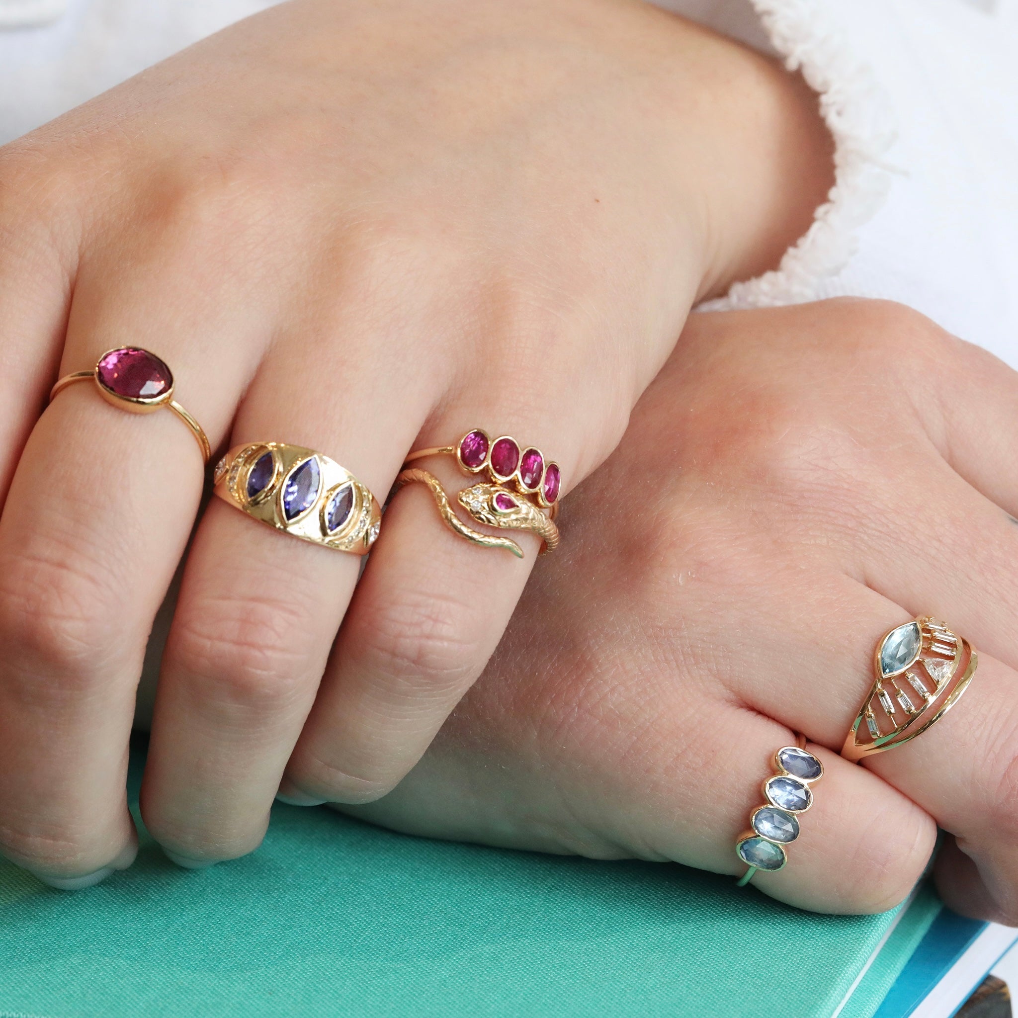 Gold Bezel-Set Pink Tourmaline &quot;Faye&quot; Ring - Peridot Fine Jewelry - Celine Daoust