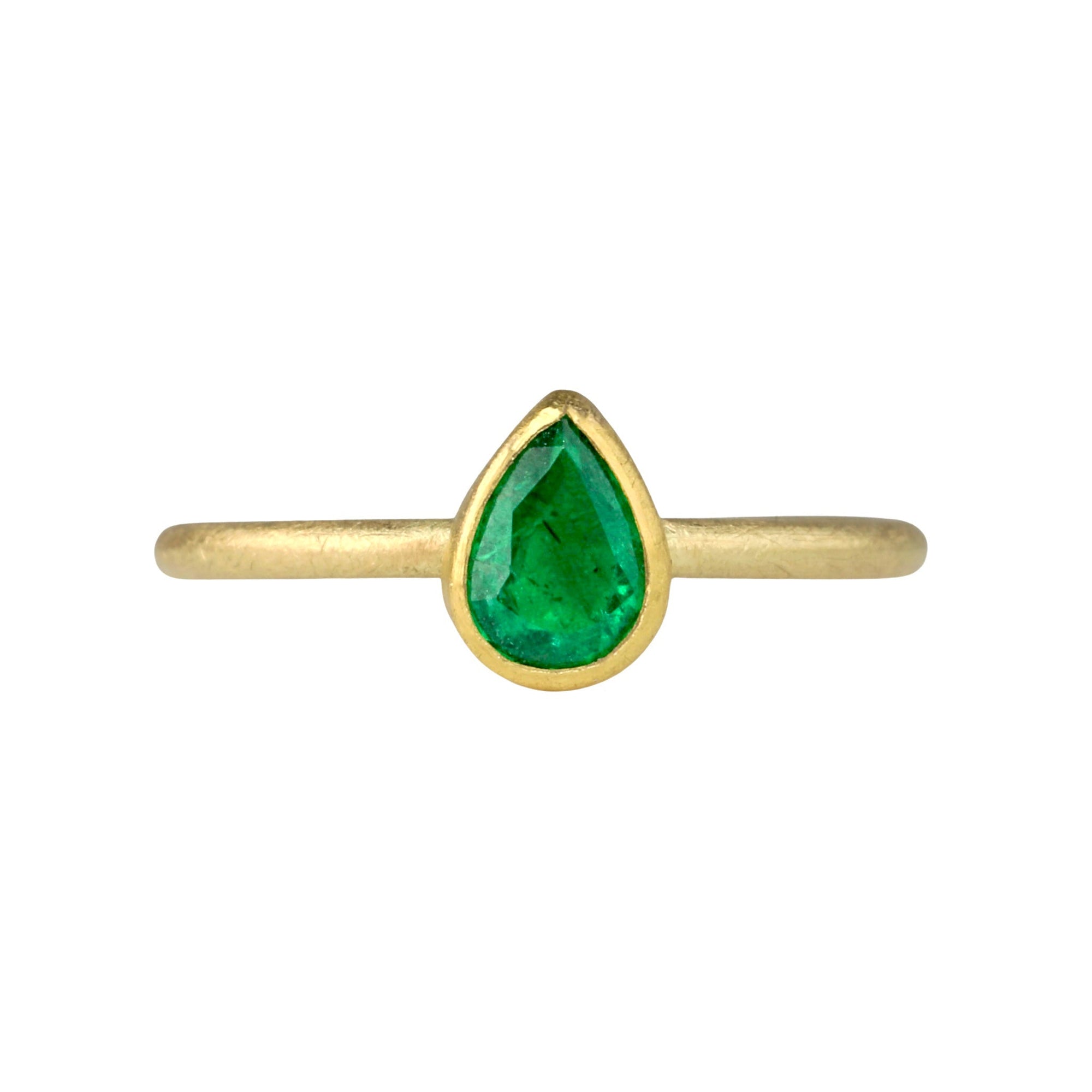 Gold Bezel-Set Teardrop Faceted Emerald Ring - Peridot Fine Jewelry - Petra Class