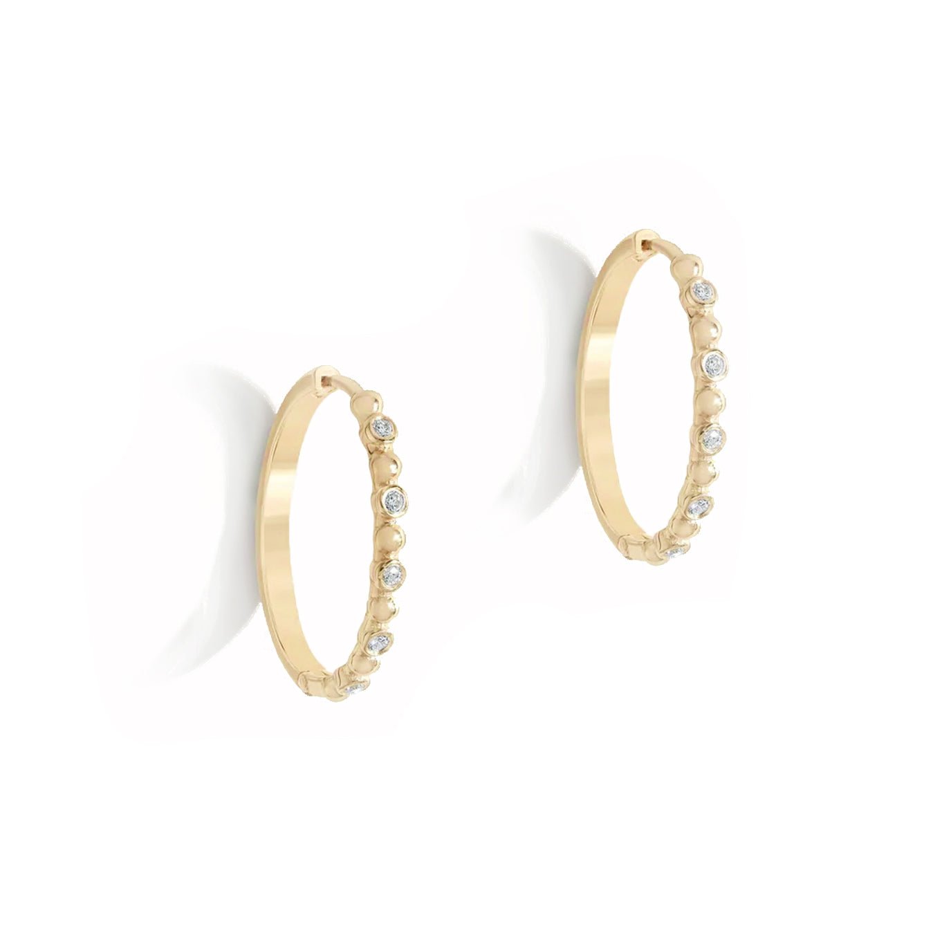 Gold &quot;Diamond Dotted&quot; Hoop Earrings - Peridot Fine Jewelry - Zahava