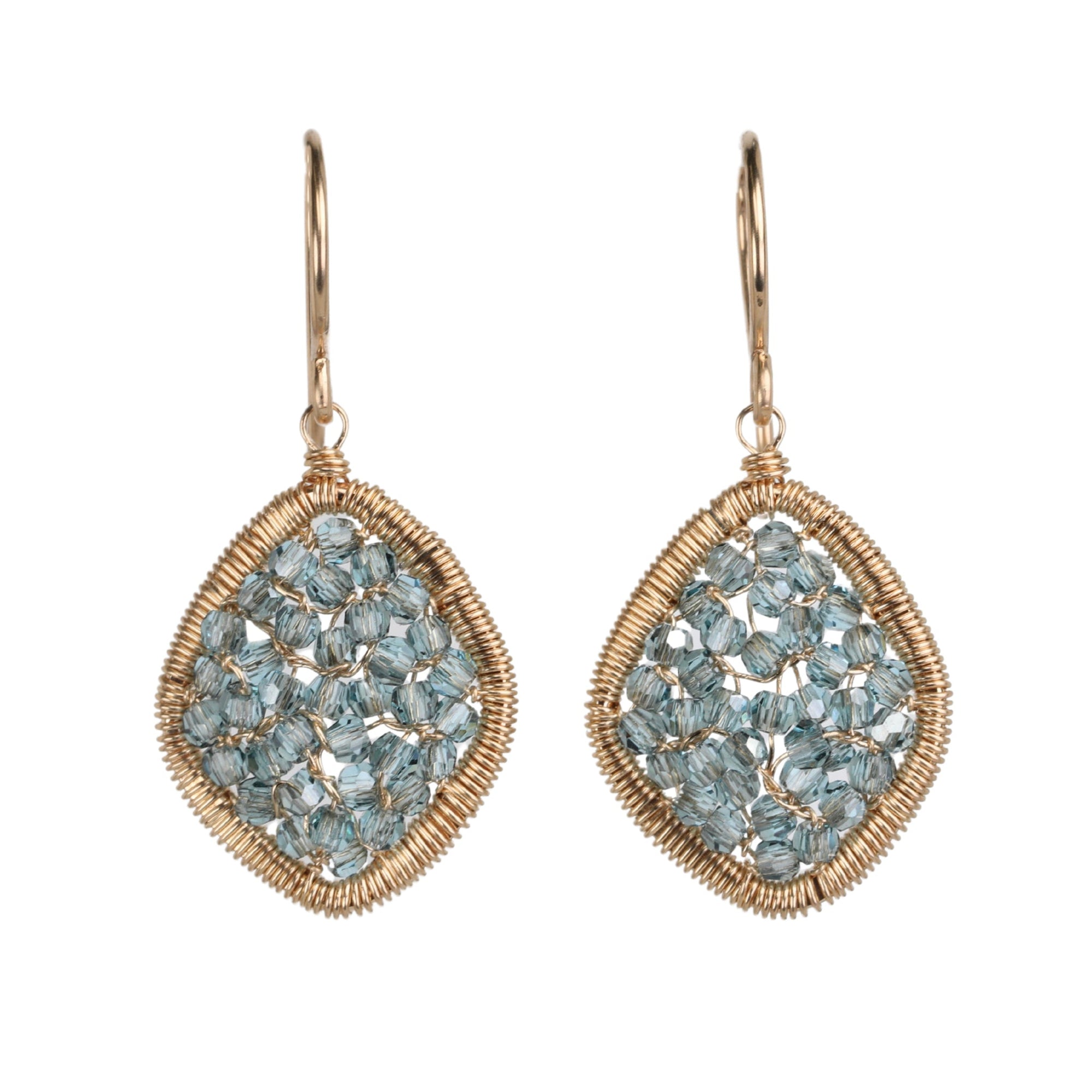 Gold Fill & Blue Swarovski Crystal Beaded Front - Facing Marquise Shaped Earrrings - Peridot Fine Jewelry - Dana Kellin
