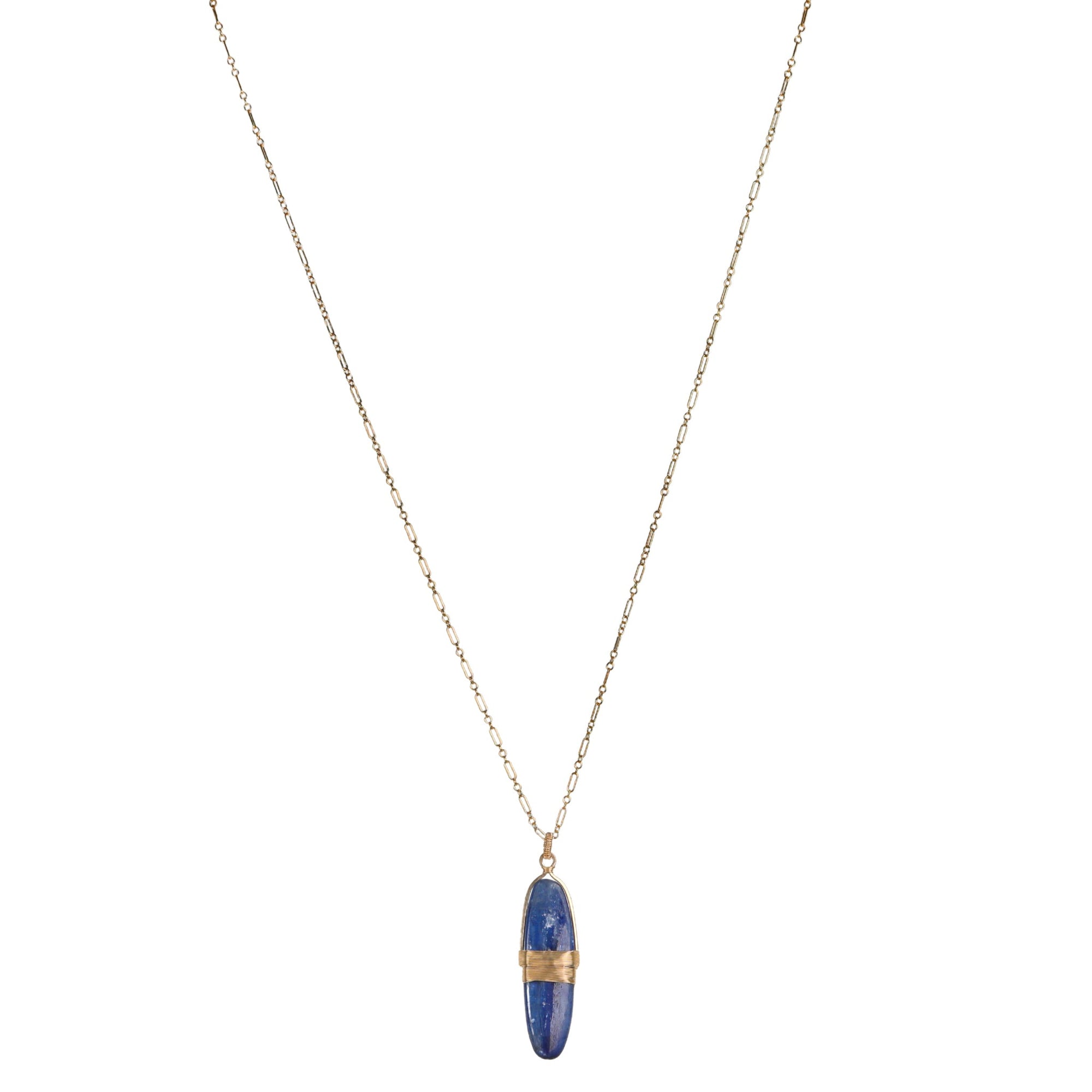 Gold Fill Fine Round &amp; Oval Link Chain and Elongated Oval Kyanite Pendant Necklace - Peridot Fine Jewelry - Dana Kellin
