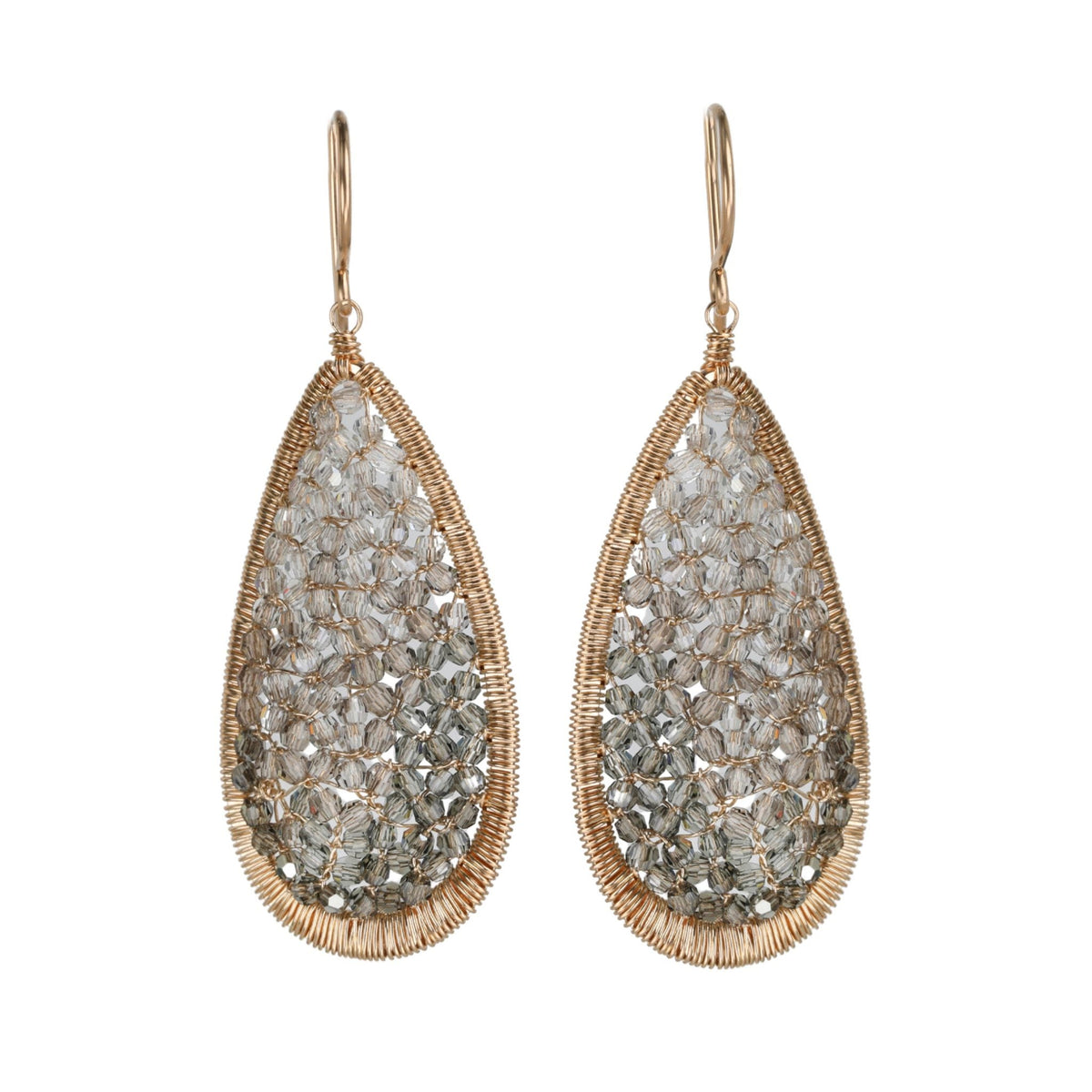 Gold Fill Large Front-Facing Teardrop Earrrings with "Pewter Mix" Beads - Peridot Fine Jewelry - Dana Kellin