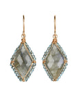 Gold Fill & Marquise - Shaped Faceted Labradorite Drop Earrings with Halo of Kyanite & Crystal Beads - Peridot Fine Jewelry - Dana Kellin