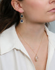 Gold Fill & Marquise - Shaped Natural Chalcedony Pendant Necklace with Silvery Clear Crystal Beaded Halo - Peridot Fine Jewelry - Dana Kellin