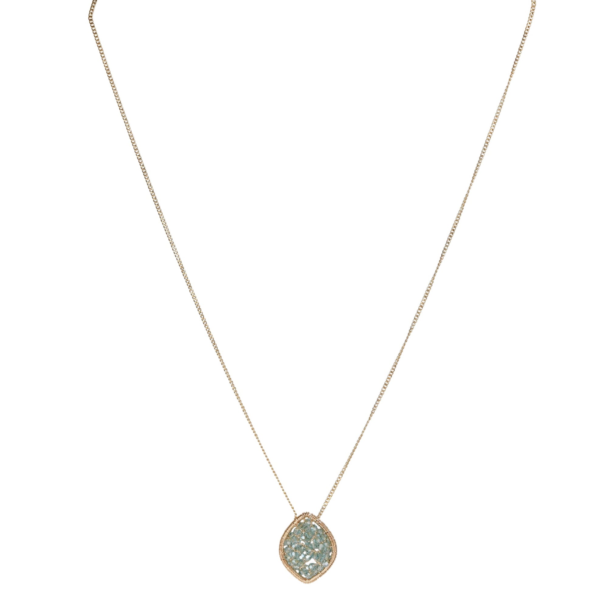 Gold Fill Small Fixed Marquise Shaped Pendant Necklace with Blue Crystal Beads - Peridot Fine Jewelry - Dana Kellin