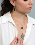 Gold Fill & Teardrop London Blue Quartz Drop Earrings with Graduated Gold Fill Beaded Halo - Peridot Fine Jewelry - Dana Kellin
