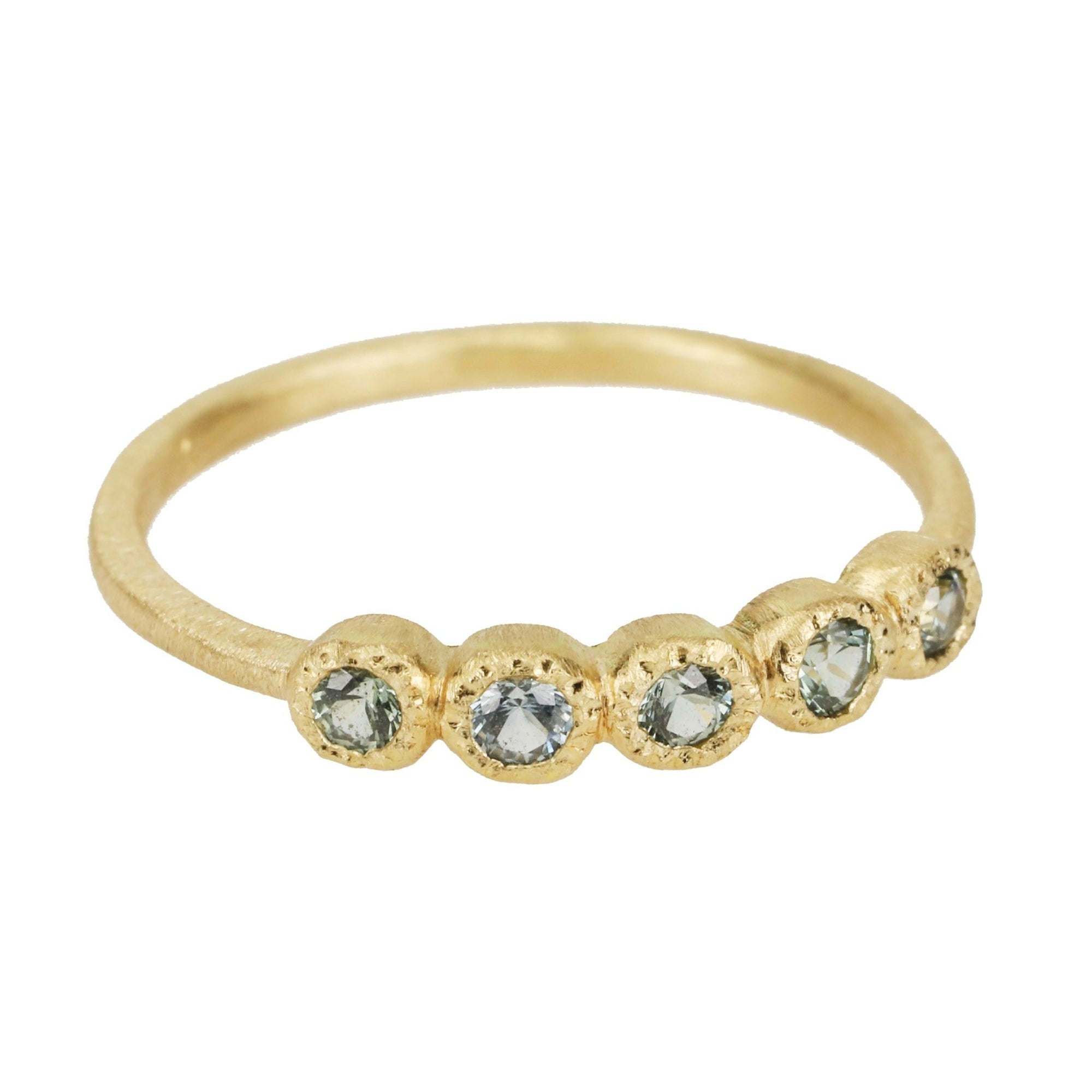 Gold Five Bezel - Set Montana Sapphire Ring - Peridot Fine Jewelry - Yasuko Azuma