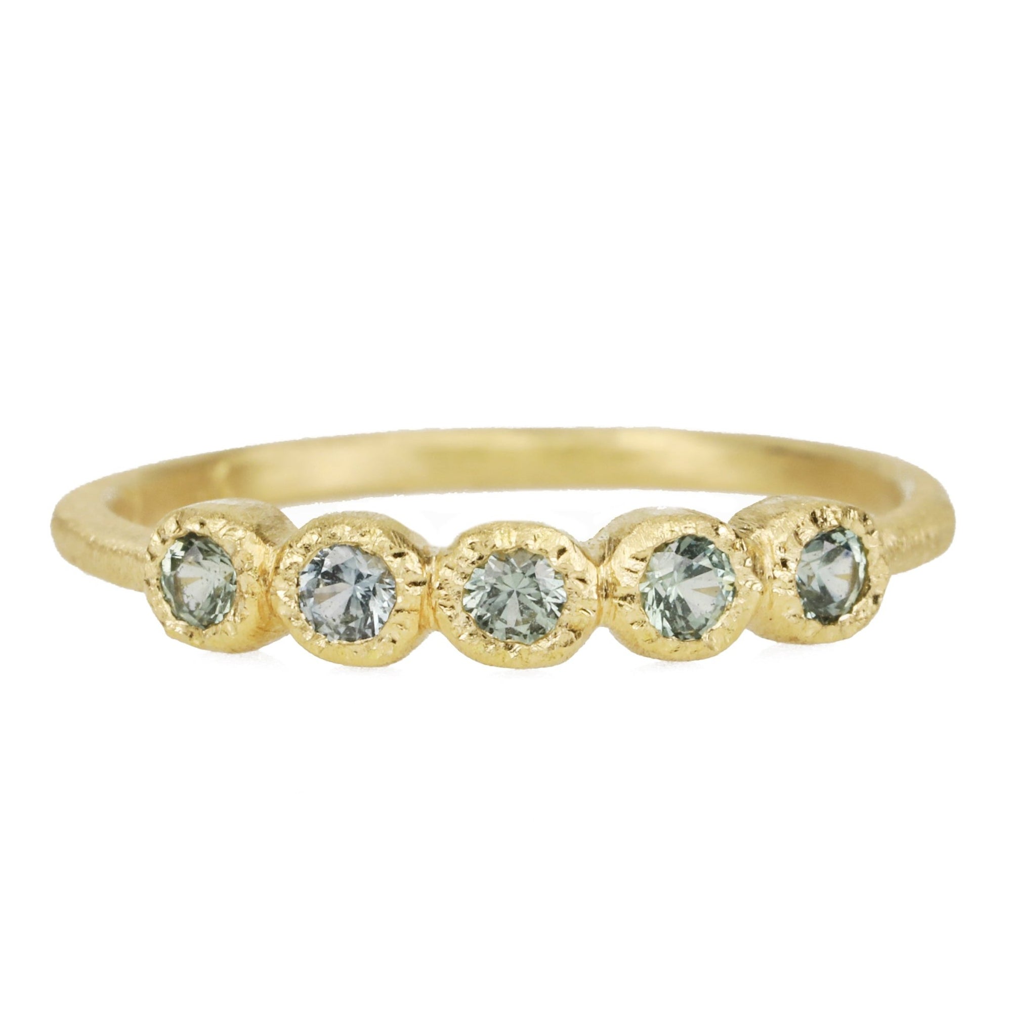 Gold Five Bezel - Set Montana Sapphire Ring - Peridot Fine Jewelry - Yasuko Azuma