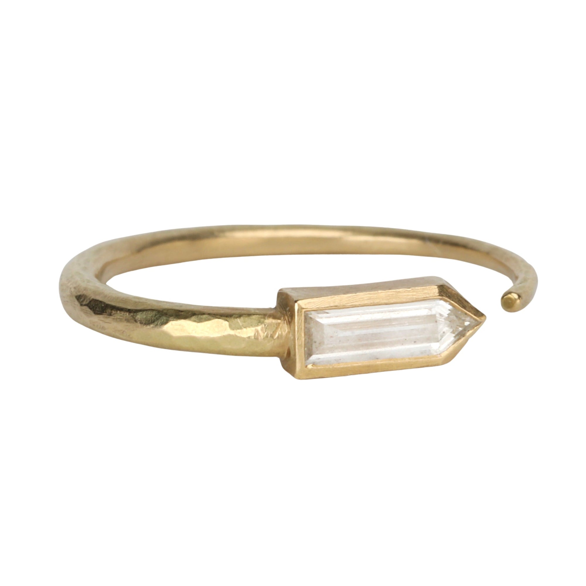 Gold Open &quot;Pen&quot; Ring with Bezel-Set Baguette Diamond - Peridot Fine Jewelry - Annie Fensterstock