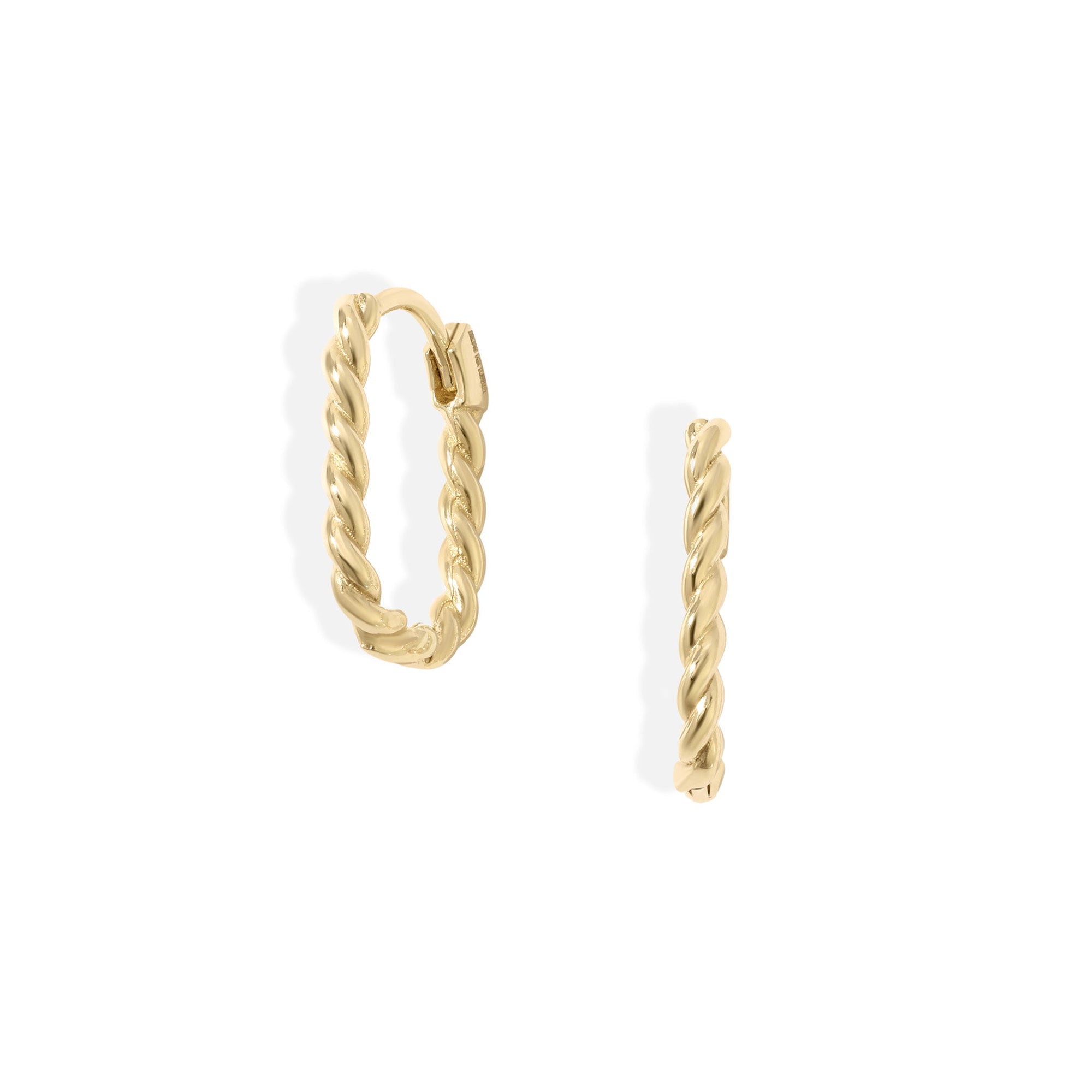 Gold Oval &quot;Rope&quot; 15mm Click Hoops - Peridot Fine Jewelry - Zahava