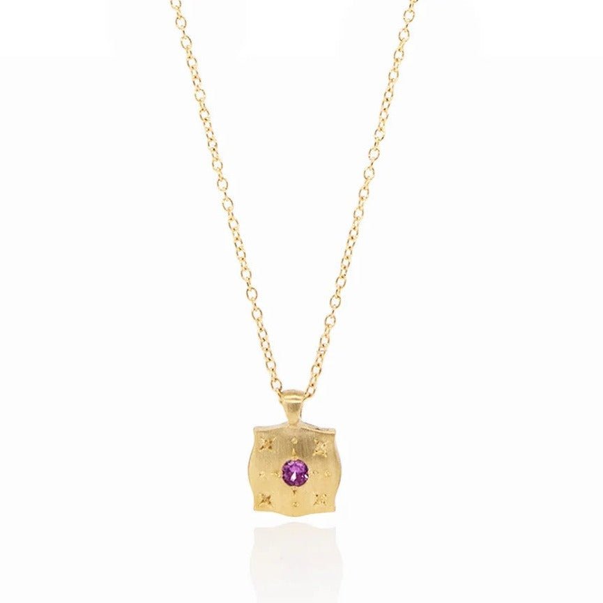 Gold &quot;Pillow&quot; Necklace with Pink Sapphire - Peridot Fine Jewelry - Adel Chefridi