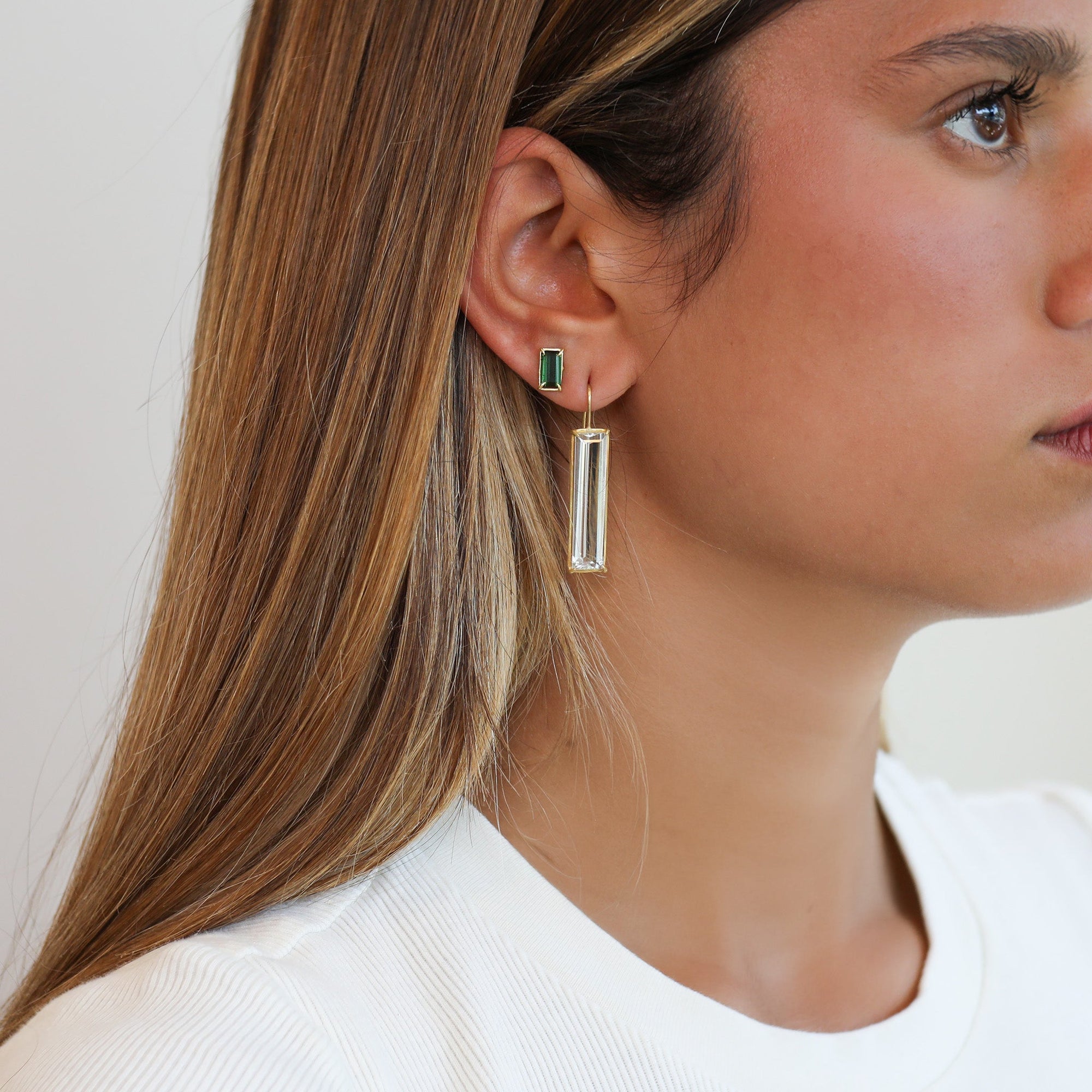 Gold Prong - Set White Topaz &quot;Prism&quot; Earrings - Peridot Fine Jewelry - Rosanne Pugliese