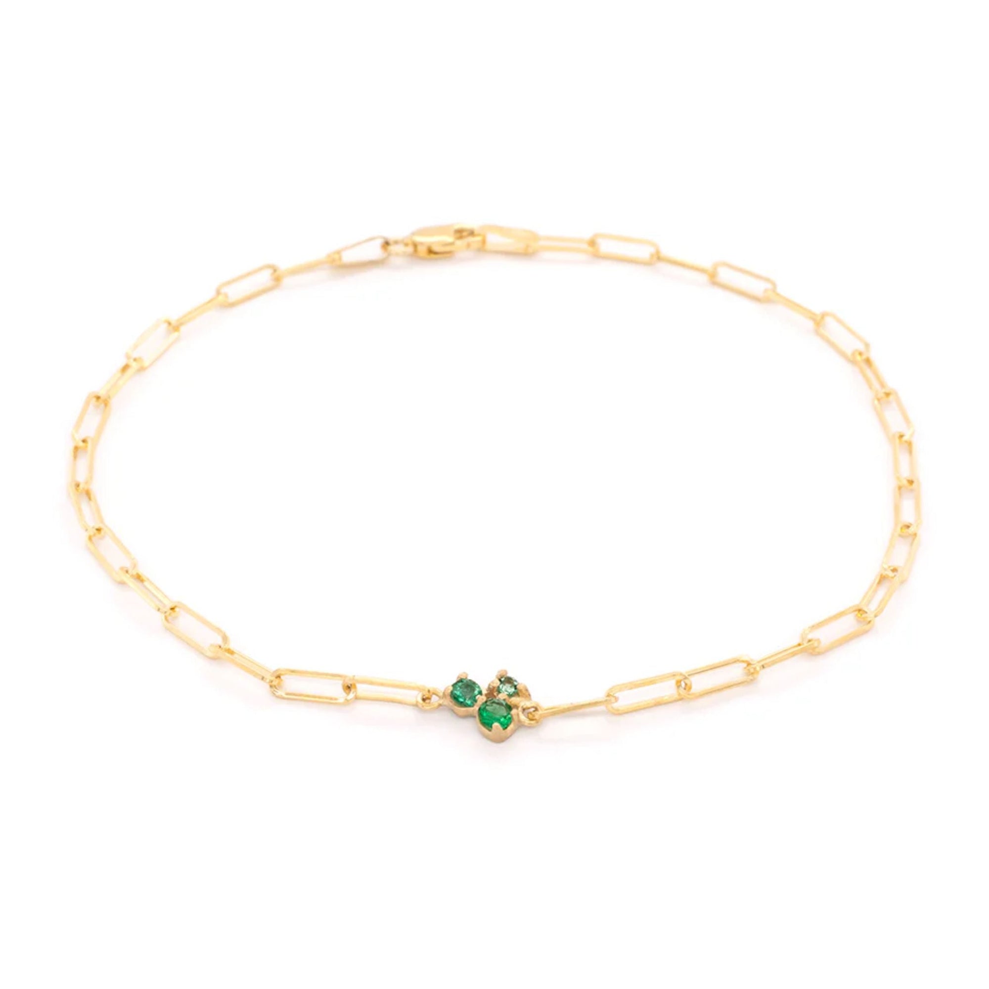 Gold &quot;Tiny Trio Festival&quot; Bracelet with Three Emeralds - Peridot Fine Jewelry - Anne Sportun