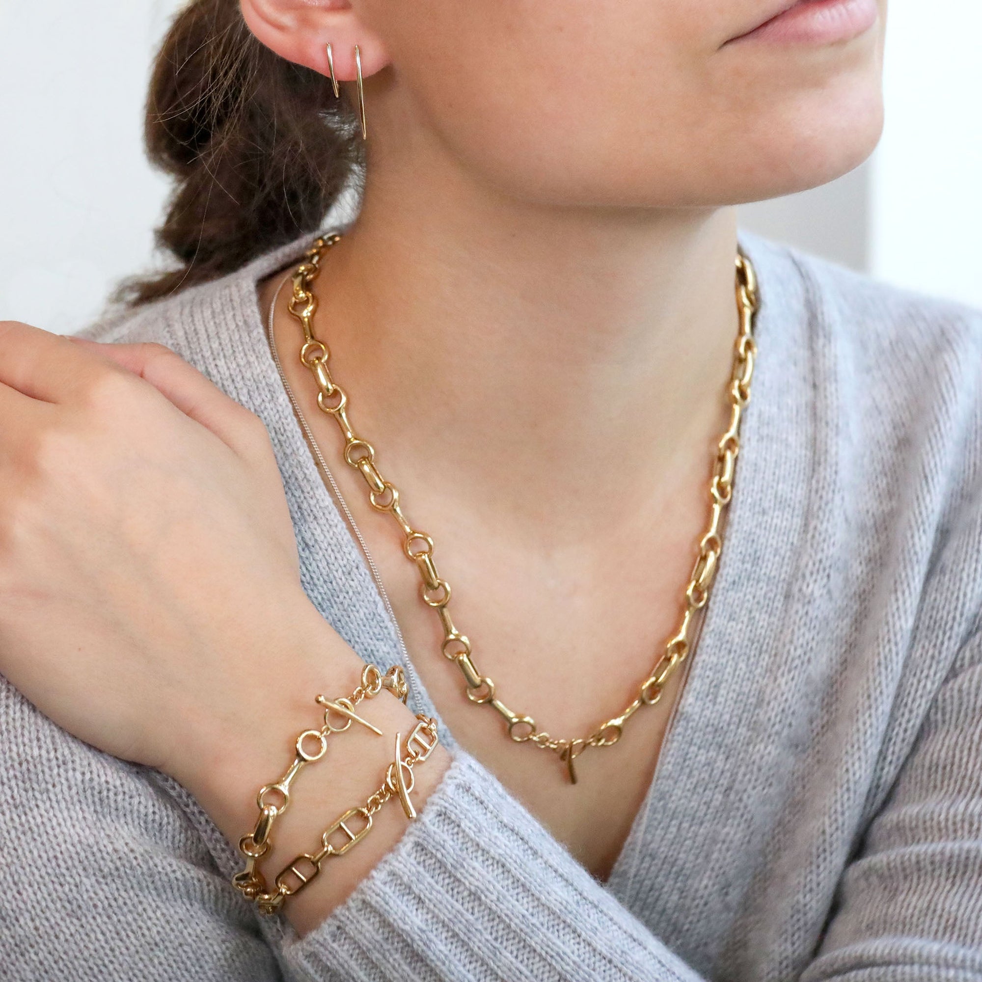 Gold Vermei 15mm "Stirrup" Chain Bracelet - Peridot Fine Jewelry - Gabriela Artigas