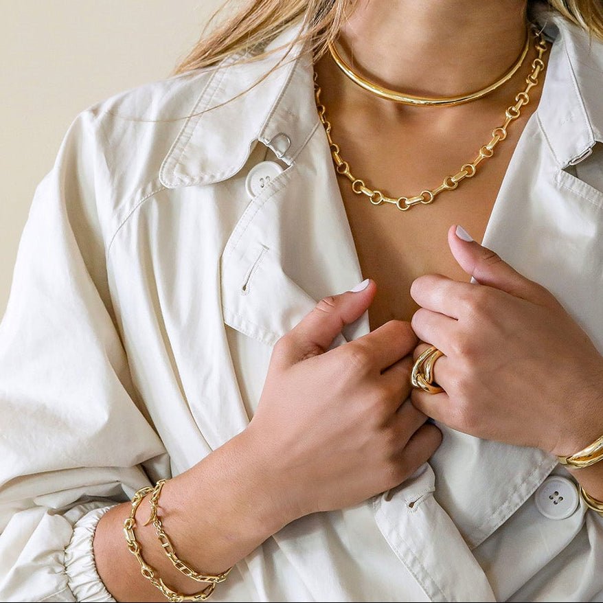 Gold Vermei 15mm "Stirrup" Chain Bracelet - Peridot Fine Jewelry - Gabriela Artigas