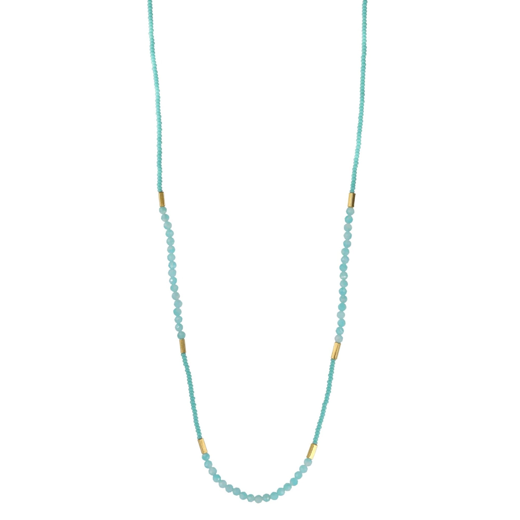 Gold Vermeil, Amazonite Bead &amp; Turquoise Seed Bead Station Necklace - Peridot Fine Jewelry - Debbie Fisher