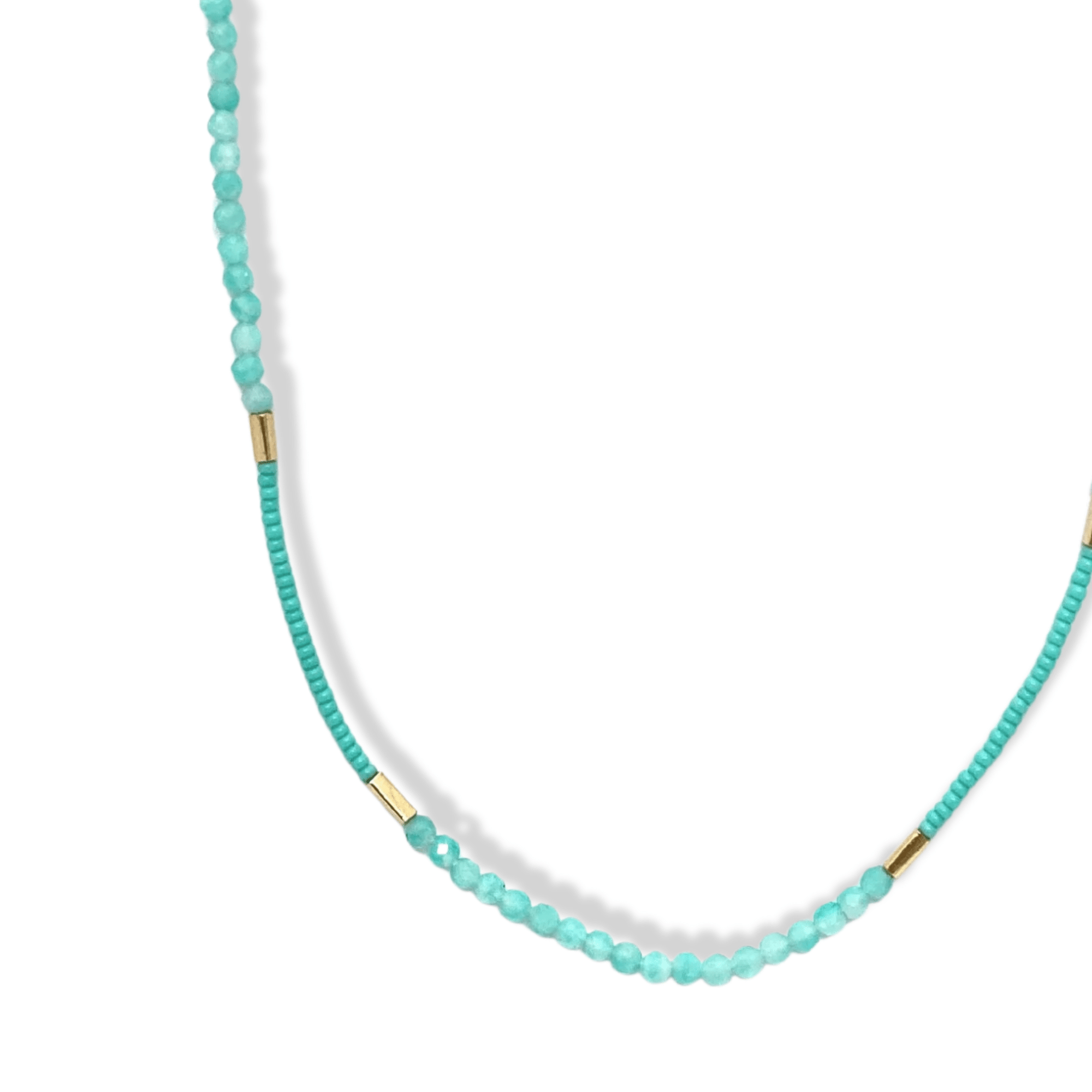 Gold Vermeil, Amazonite Bead &amp; Turquoise Seed Bead Station Necklace - Peridot Fine Jewelry - Debbie Fisher