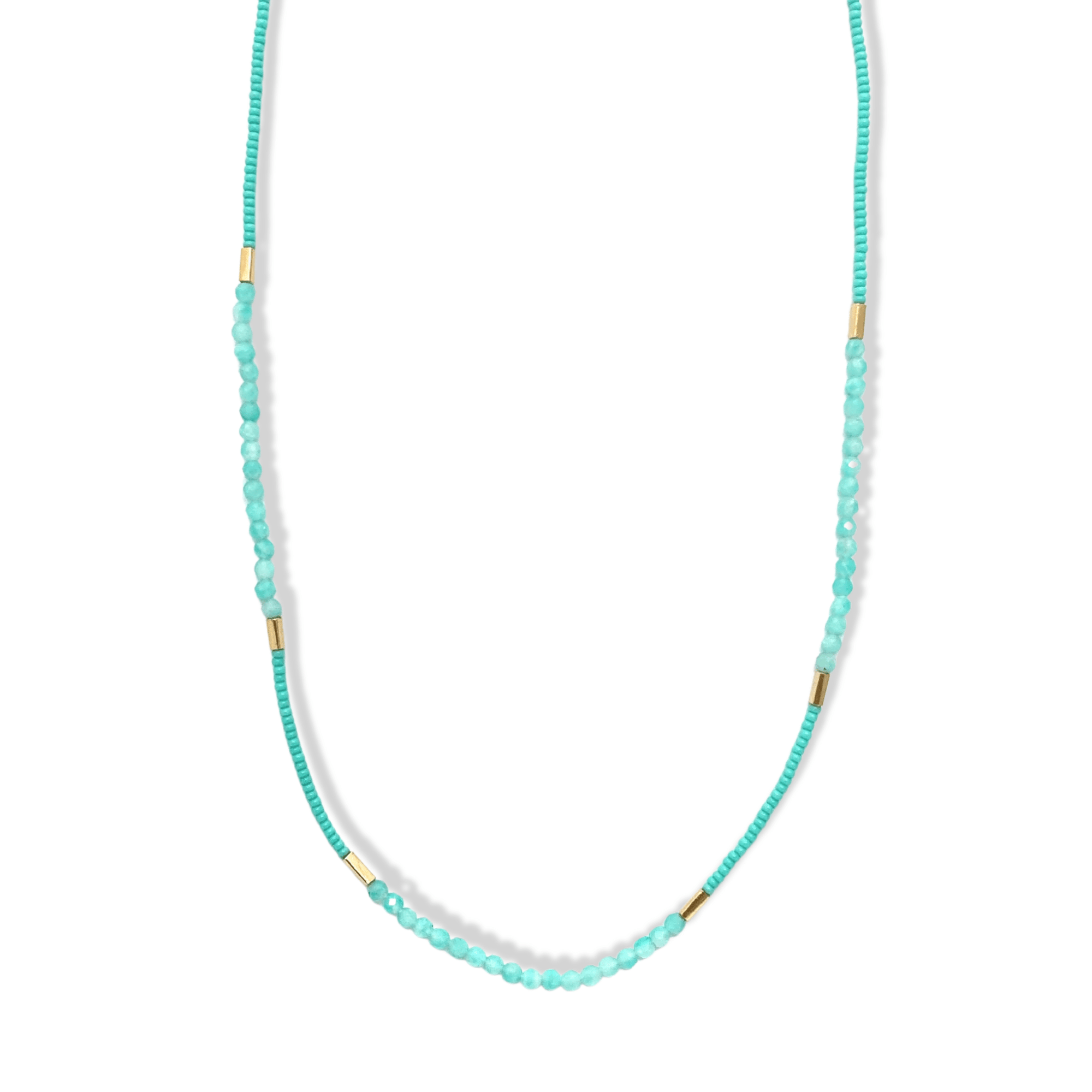 Gold Vermeil, Amazonite Bead &amp; Turquoise Seed Bead Station Necklace - Peridot Fine Jewelry - Debbie Fisher