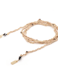 Gold Vermeil and Nude Silk Woven Tie Necklace with Crystal Accent Beads - Peridot Fine Jewelry - Marie Laure Chamorel