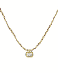 Gold Vermeil & Brown Silk Woven Necklace with Rectangular Bezel-Set Diamond Charm - Peridot Fine Jewelry - Marie Laure Chamorel