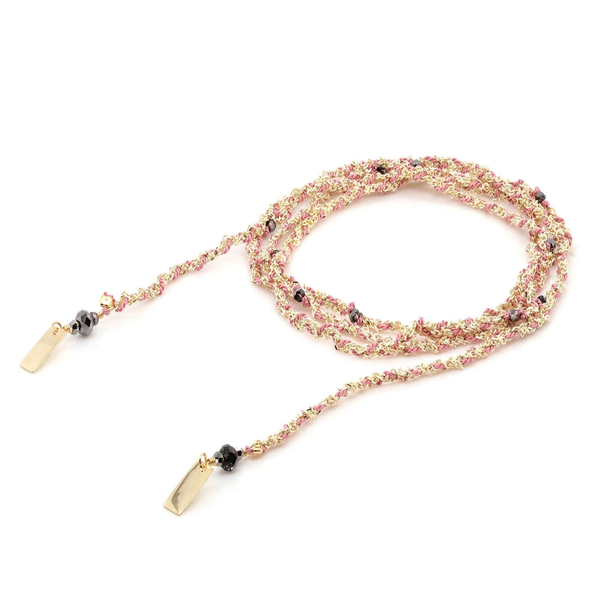 Gold Vermeil Chain and Pink Silk Woven Wrap - Peridot Fine Jewelry - Marie Laure Chamorel