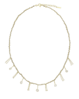 Gold Vermeil Chain & Grey Silk Woven Necklace Featuring Five Bezel-Set Grey Diamond Slice Drops & Chain "Fringe" Stations - Peridot Fine Jewelry - Marie Laure Chamorel