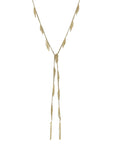 Gold Vermeil Chain & Grey Silk Yarn Thin Braided Lariat Necklace with Multi - Strand Fringe Stations - Peridot Fine Jewelry - Marie Laure Chamorel