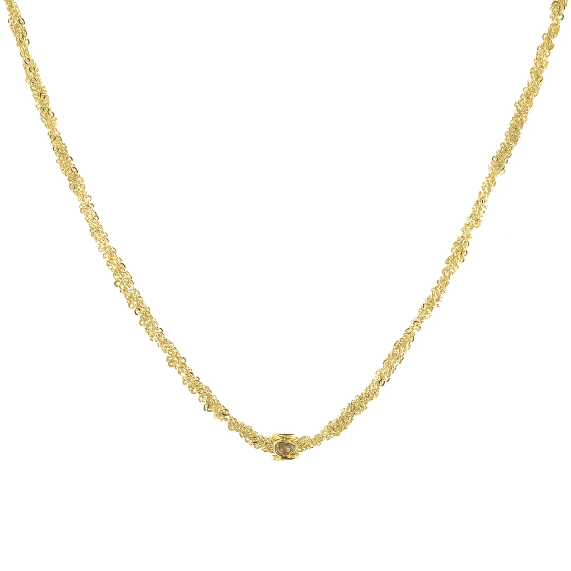 Gold Vermeil Chain Woven Necklace with Center Polki Diamond Rondelle Bead - Peridot Fine Jewelry - Marie Laure Chamorel