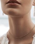 Gold Vermeil Chain Woven Necklace with Center Polki Diamond Rondelle Bead - Peridot Fine Jewelry - Marie Laure Chamorel