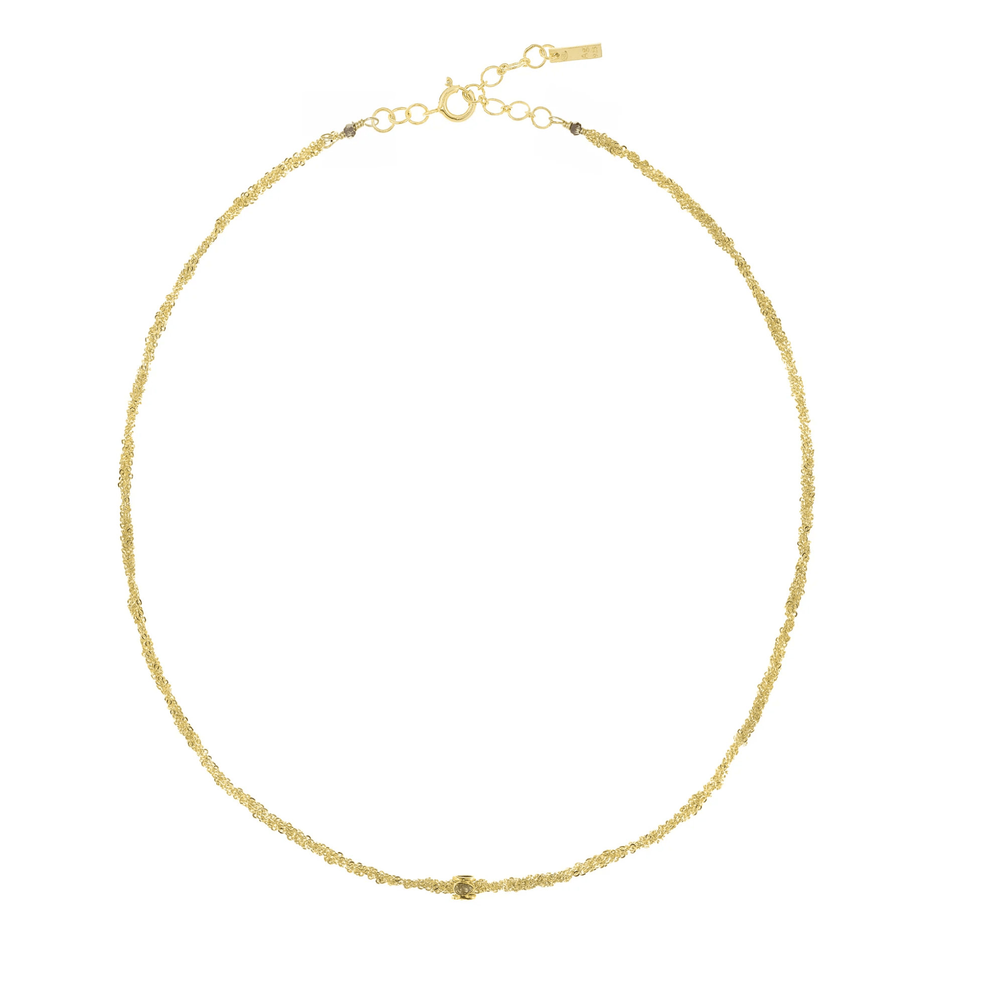 Gold Vermeil Chain Woven Necklace with Center Polki Diamond Rondelle Bead - Peridot Fine Jewelry - Marie Laure Chamorel