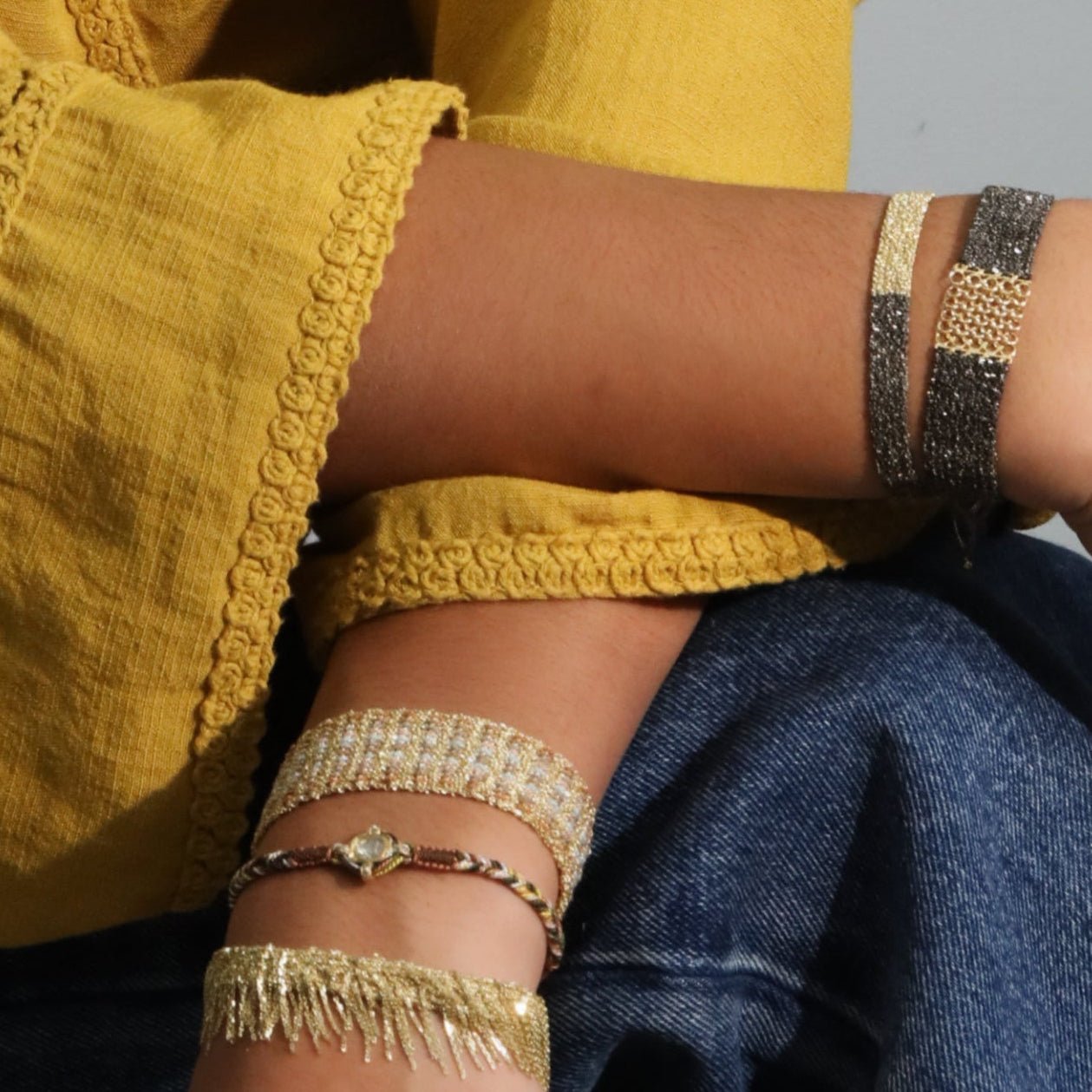 Gold Vermeil & Multicolor "Safari" Silk Woven Bracelet - Peridot Fine Jewelry - Marie Laure Chamorel