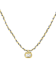 Gold Vermeil & Navy Silk Woven Necklace with Rectangular Bezel-Set Diamond Charm - Peridot Fine Jewelry - Marie Laure Chamorel