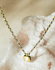 Gold Vermeil & Navy Silk Woven Necklace with Rectangular Bezel-Set Diamond Charm - Peridot Fine Jewelry - Marie Laure Chamorel