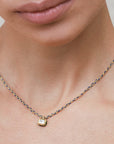 Gold Vermeil & Navy Silk Woven Necklace with Rectangular Bezel-Set Diamond Charm - Peridot Fine Jewelry - Marie Laure Chamorel