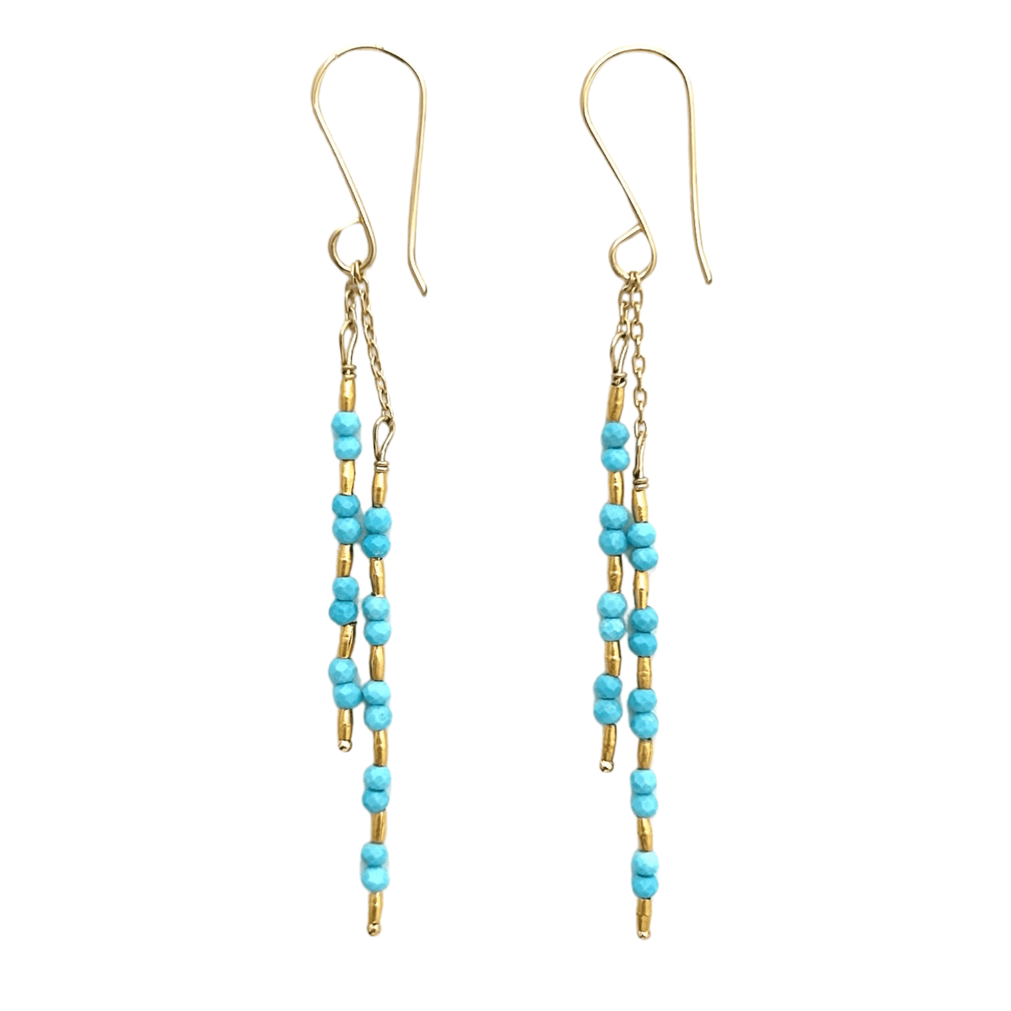 Gold Vermeil &amp; Turquoise Alternating Beaded Double "Stick" Earrings - Peridot Fine Jewelry - Debbie Fisher