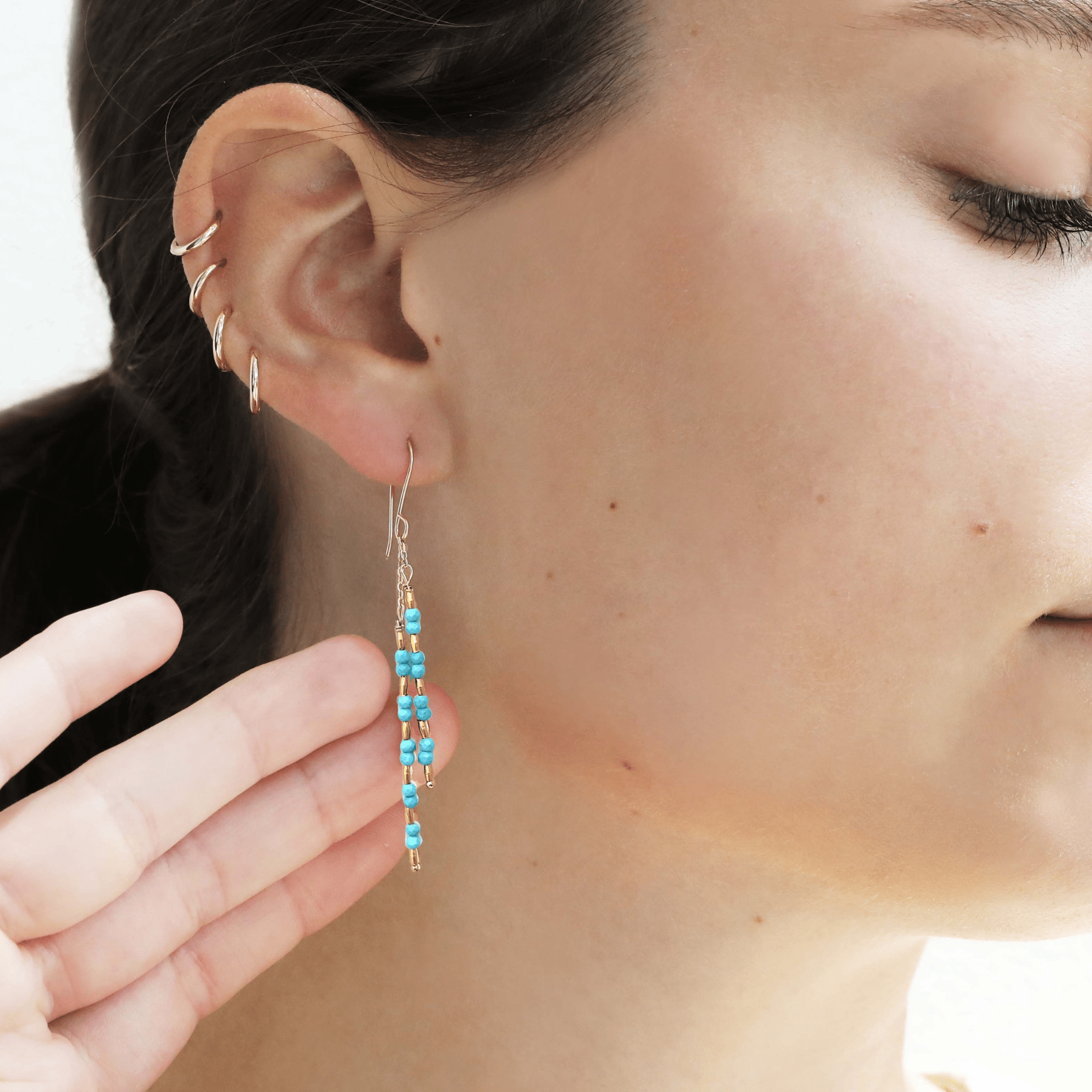 Gold Vermeil &amp; Turquoise Alternating Beaded Double "Stick" Earrings - Peridot Fine Jewelry - Debbie Fisher
