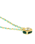 Gold Vermeil & "Turquoise" Blue Silk Woven Necklace with Rectangular Bezel-Set Diamond Charm - Peridot Fine Jewelry - Marie Laure Chamorel